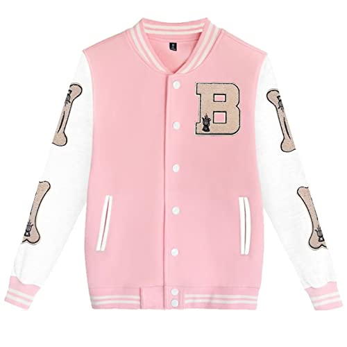 Men Varsity Jacket Baseball Bomber Jackets Unisex Vintage Letter Print Causal Patch Sweatshirt Pink