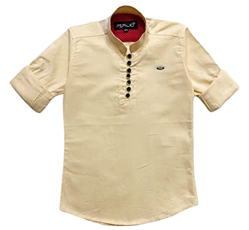 Image of PEPILIO Kids Stylish Solid Style Cotton Mandrain Collar Regular Fit Kurta|| Formal Boys Shirt || Casual Wear Buttoned Kurta for Boys