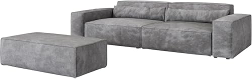 DELIFE Big-Sofa Sirpio XL Mikrofaser Taupe 270x130 cm mit Hocker