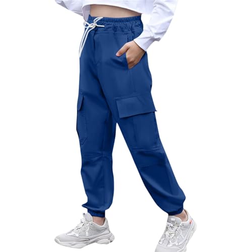 Girls Boys Cargo Sweatpants Multi Pockets Joggers High Waist Trousers Athletic Sports Cuffed Track Pants for 3-12 Years4