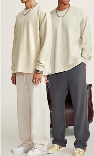 POHADON 3 Pack Oversized Cotton Sweatshirt for Women Men Crewneck Loose Fit Vintage Long Sleeve Casual Y2k Shirts Tops (Green+Light+Beige,2XL) — view 4