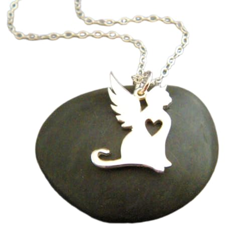 Collier en argent 925 pendentif chat ange cœur ajouré pour femme chaîne 45 cm LK_PNK_02624