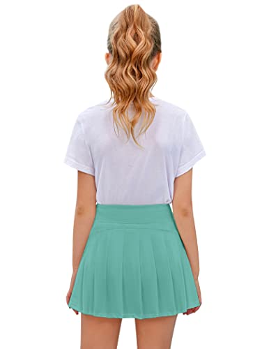 Hopeac Women Tennis Skirt Girls Pleated Golf Skirts With Pockets Workout Sports Running Athletic Skort Mini Light Green #TOP3
