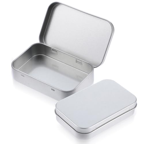 Qianyu Latas con tapa, pequeñas cajas de metal, recipientes rectangulares, minicajas de almacenamiento vacías, cajas de metal para dulces y objetos pequeños (plateado)