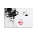 Black And White Fashion Woman Face Portrait Poster Eyelashes Red Lips Makeup Poster Canvas Wall Art Poster For Room Aesthetic And Decor Pictures For Living Room Bedroom Decor 24x36inch(60x90cm)