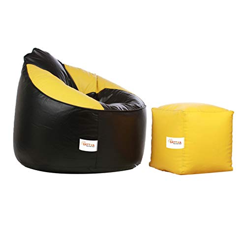 Image of Sattva Combo Muddha Bean Bag Cover Black AND Yellow XXXL with square stool