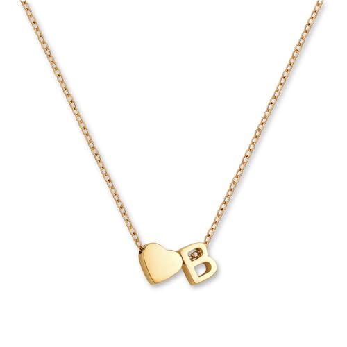 GD GOOD.designs Collar con letra B y colgante de corazón | Collar personalizado de acero inoxidable 316L chapado en oro de 18K | Collar ajustable para mujer 42–47 cm