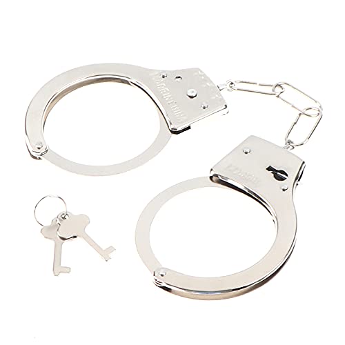 waiforu Toy Handcuffs with Keys Metal Handcuffs Costume Accessory Stage Party Props Pretend Play Handcuffs for 14+ Years Old Kids (Silver), Medium