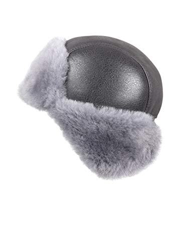 Image of Leather Aviator Shearling Ushanka Trapper Hat Russian Sheepskin Cap Real Fur Winter Hat with Ear Flaps for Men Women