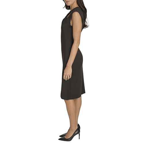 Image of Calvin Klein Women's Sleeveles Cutout Crossover Neckline Knee Length Crepe Sheath Dress