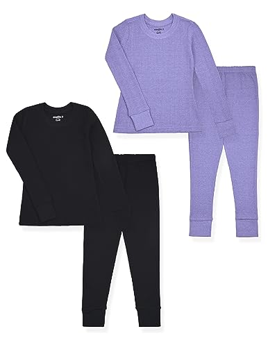 Studio 3 Kids' Thermal Long John Set for Girls - 4 Piece Underwear Long-Sleeve Shirt and Bottom - Cold Weather Base Layer Set
