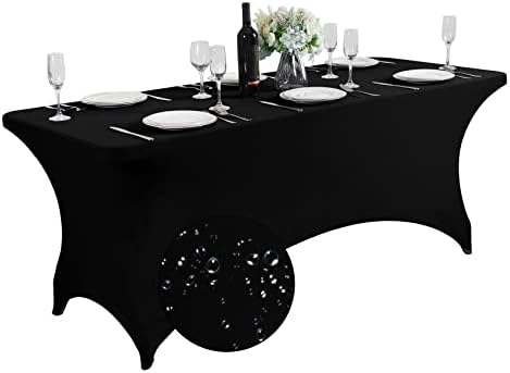 SUPERO Waterproof Spandex Table Cover for 6FT Table Universal Fitted Stretch Tablecloth for Party, Banquet, Wedding and Events-Black