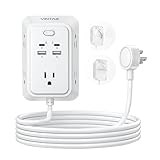 6ft Flat Plug Extension Cord, VINTAR Multi Outlet Extender with 5 Outlets and 4 USB Ports (2 USB-C), 3-Sided Wall Mount Charger, 1800J Surge Protector Power Strip for Home, Office, College Dorm