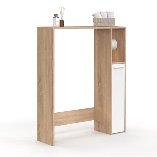 IDMarket - Meuble Dessus WC Wallis avec Placard façon hêtre et Blanc