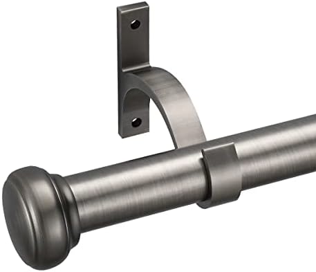 YunNephele Curtain Rod for Window 28-48 inch Adjustable,1 inch Diameter Metal Drapery Rod with Cap Finials,Single Curtain Rods Set-Matte Black Nickel Brushed