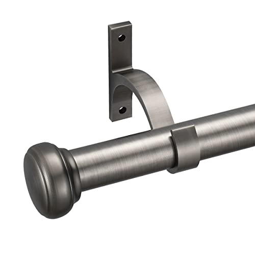 Yunnephele Curtain Rod For Window 28-48 Inch Adjustable,1 Inch Diameter Metal Drapery Rod With Cap Finials,Single Curtain Rods Set-Matte Black Nickel Brushed #TOP22