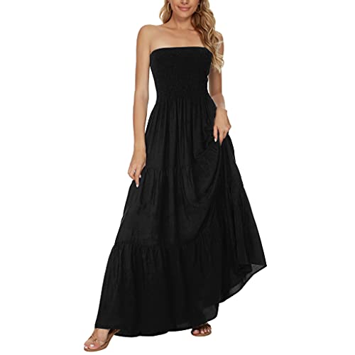 Image of Women's Summer Strapless Tube Top Maxi Dresses Off Shoulder Boho Beach Long Dress
