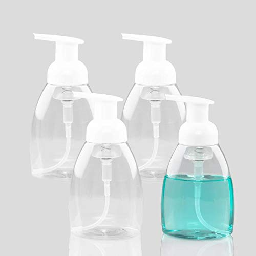 YanHuang 250ml (8.5oz) Clear Empty PET Plastic Foaming Dispenser Pump Bottles, BPA-FREE Bathroom Containers for Wash Dishes, Lotion, Shampoo, Shower Gel etc. Set of 4.