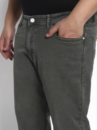 Image of Cotton Comfort Fit Jeans for Men | Full-Length Solid Denim Pants with Button Closure, Embroidered Design, Mid-Rise Casual Trousers for Daily | Classic Jeans for Office Bottoms (DI-249)