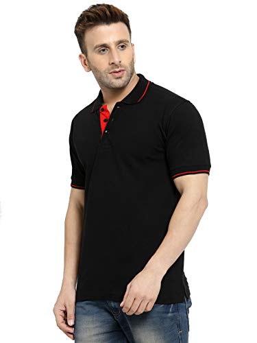 Image of Scott International Men's Organic Cotton Regular Fit Polo T-Shirt (Black with Red, Small)
