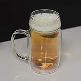 Simax Glassware Double Walled Insulated Glass Beer Mug | With Handle, Freezer, Microwave, Hot Water, and Dishwasher Safe Borosilicate Glass, Includes One (1) 16.9 Ounce Cup