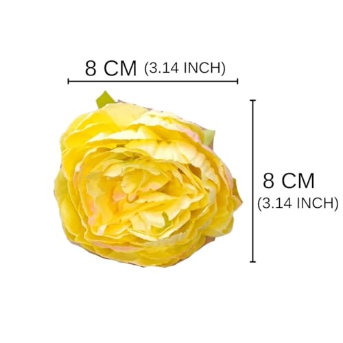 Image of SATYAM KRAFT 6 Pcs Artificial Fabric Rose Flower Heads | Handmade Peony Style Flowers for DIY Crafting, Gift Packing, Bouquet Making, Wedding, Home & Event Decoration (Yellow, 8 cm)