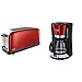 Russell Hobbs Digitale Kaffeemaschine Colours+ rot, 1,25l Glaskanne, bis 10 Tassen & Toaster Langschlitz Colours+ rot, extra breite 1 Langschlitzkammer, 6 Bräunungsstufen + Auftaufunktion