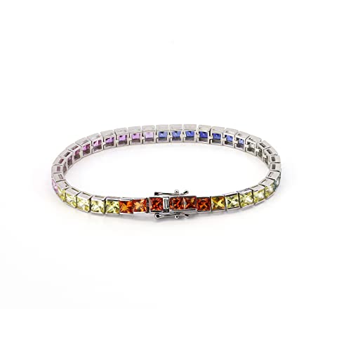 Pirmiana Sterling 925 Silver 4Mm Lab Created Rainbow Sapphire Gemstone Tennis Bracelet For Woman Gift (16.5) #TOP1