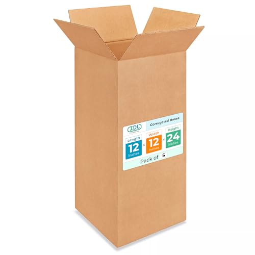 Tall Moving &amp; Shipping Boxes 12 x 12 x 24 inches (5-Pack) - Extra Strength 200 lb vs Regular - Corrugated Moving Boxes - Packaging Box for Delivery - Packing and Moving Box by IDL Packaging