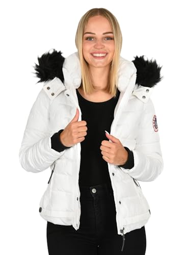 Navahoo warme Damen Winter Jacke Parka Mantel Stepp Kurzjacke gefüttert B301 [B301-Weiss-Gr.L]