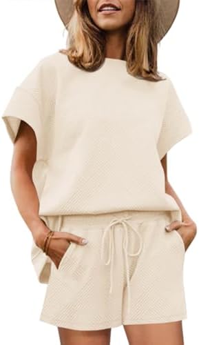 Tankaneo Womens Loungewear Set Short Sleeve Tops and Shorts 2 Piece Outfits Matching Lounge Pajama Set with Pockets