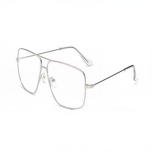 Spunklad Clear Glasses Men, Clear Lens Glasses, UV400 Fashion Glass, Non Prescription Sunglasses for Women, Metal Frame Eyewear (Silver)