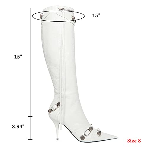 Kluolandi Women's Stiletto High Heel Knee High Boots with Tassel Pointy Toe Studded Zipper Booties Dress Shoes2