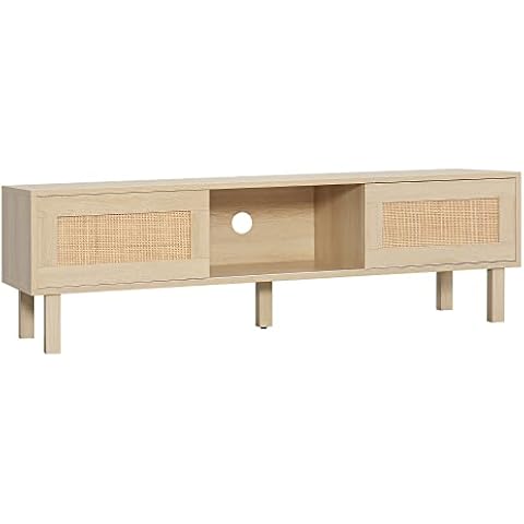 HOMCOM Mueble de TV estilo Cannage con puertas correderas Cover
