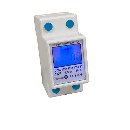 JVJ Contador de energía monofásico de 1 fase, contador de corriente alterna, carril de carril de carril de carril de carril LCD, digital, KWh, CA 230 V 5(80) A 1 fase, 2 polos, 2P DIN Cover