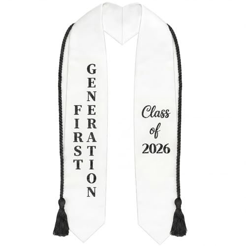SKYFOOST First Generation Graduation Stole Class of 2026 with Honor Cord – V Shape Glitter Stole for High College Graduate (Black)