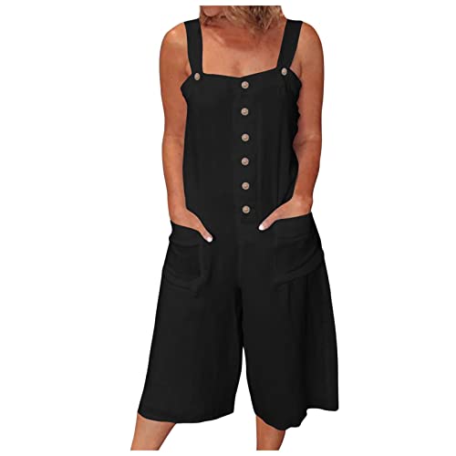 Xiaxogool Bohemian Floral Jumpsuits For Women Dressy Linen Bottom Down Bib Overalls Oversized Graphic Rompers Wide Leg Capri Jumpsuit 2023 Summer Jumpsuits For Women Casual Black Medium #TOP26