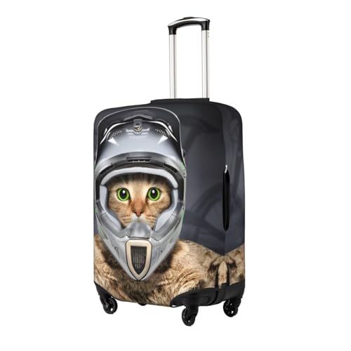 Portrait of Cat in a Helmet Travel Luggage Cover Fits 18-32 Inch Luggage, Elastic Suitcase Cover Protector with Concealed Zipper for Wheeled Suitcase Tsa Approved2