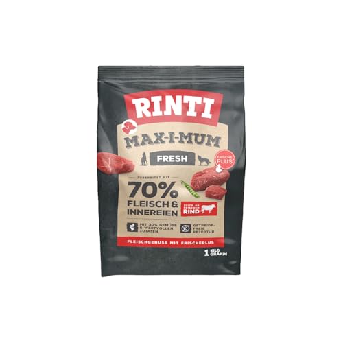 RINTI - Max-i-Mum | Trockenfutter für ausgewachsene Hunde mit 70% Fleisch und Innereien. Getreidefreies Alleinfutter im Beutel mit ausgewogenem Protein-/Fett-Verhältnis | 7x1kg Rind 1
