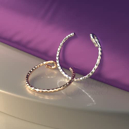 Pair Of Fake Nose Rings - Comfortable 20 Gauge Clip On Nose Piercings - Handmade 7Mm 14K Gold & Sterling Silver Faux Piercing Hoops #TOP4