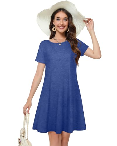 Image of Summer Dresses for Women Casual Tshirt Short Sleeve Floral Sundress Beach Cover Ups with Pockets 2026