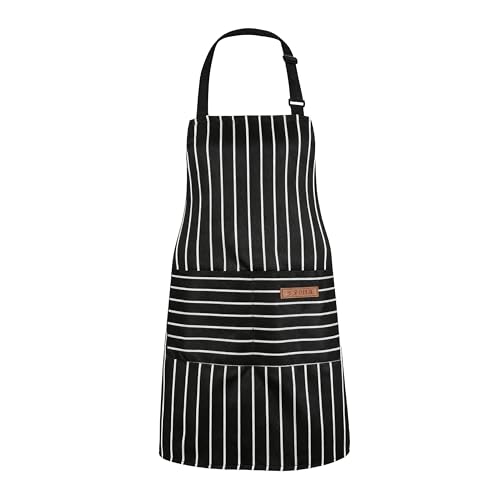 WNXBFO Apron for Unisex Adjustable, Grilling Aprons for Men and Women, Pockets Cooking Kitchen Chef Black Apron, Barbecue Cotton Aprons, Black Chef Apron for Coffee House, Kitchen,Restaurant
