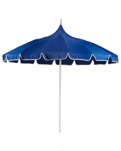 Beliani Sonnenschirm blau ⌀ 245 cm rund mit weißer Aluminium Stange Minoa