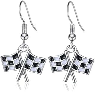 1 Pair Checkered Flag Drop Earrings, Black & White Checkered Flag Dangle Drop Earrings for Women Racing Day Jewelry Racing Race Day Gifts