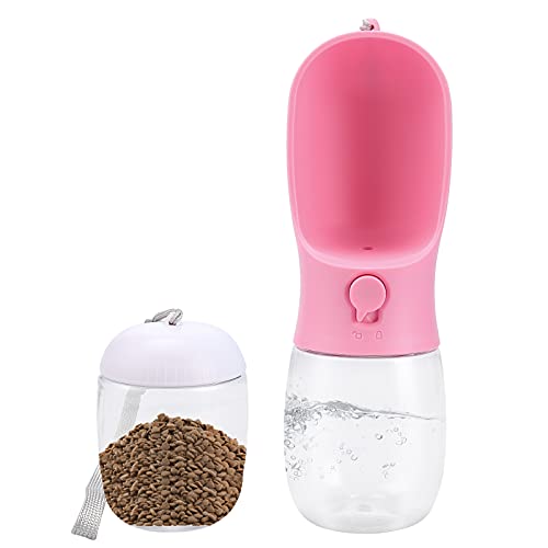 SHARME Portable Dog Water Bottle, 19 Oz Leak Proof Dog Travel Water Bottle with Drinking Feeder and Food Container for Dogs on The Go, Outdoor Walking, Hiking, Travel, Food Grade Plastic