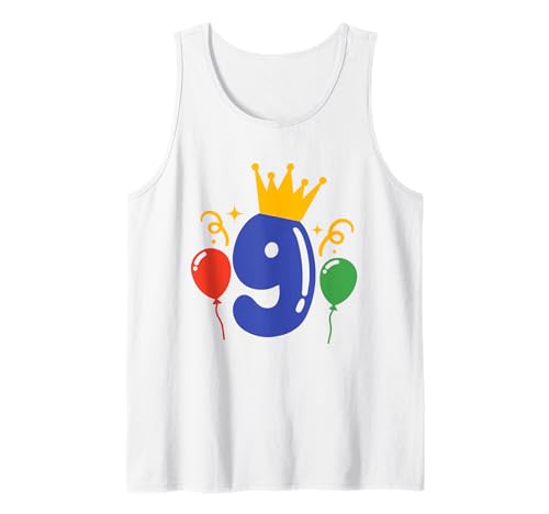 Número 9 con corona y globos - Celebración de cumpleaños Camiseta sin Mangas