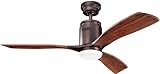 Kichler 300145OBB Ridley 52-Inch 1-Light Ceiling Fan, Oil Brushed Bronze Finish with Walnut Stain Wood Blades and Etched Cased Opal Light Kit