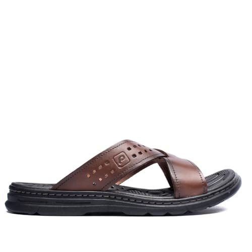 Chinelo Slide Masculino Pegada em Couro Marrom - 42