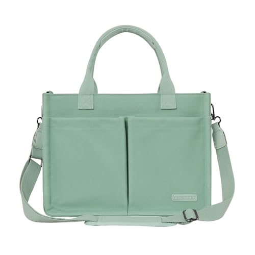 Image of FIORETTO Womens Canvas Tote Bag Purse with Individual Compartment, Zipper Top, Reinforced Bottom & Luggage Sleeve