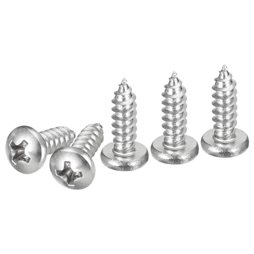 DTGN #8x1/2 Phillips Pan Head Self-tapping Screw - 50Pack - Bright Finish 304 Stainless Steel Sheet Metal Screws Wood Screws